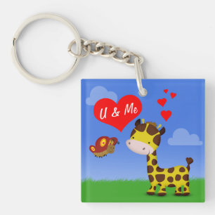 Giraffe and Butterfly in Love Keychain