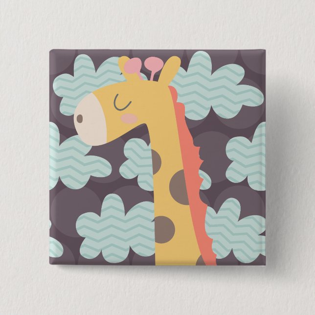Giraffe and Clouds 2 Inch Square Button (Front)