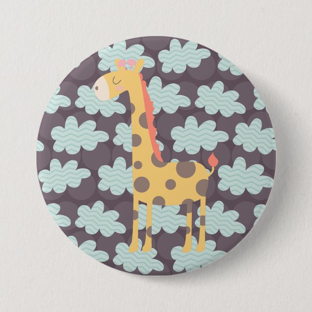 Giraffe and Clouds 3 Inch Round Button (Front)