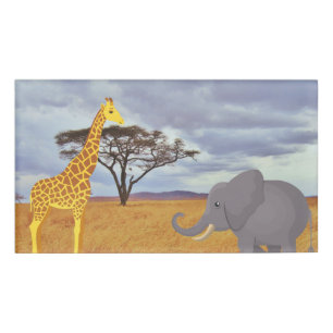 giraffe and elephant in the safari name tag