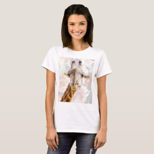 Giraffe and Flowers Modern Funny Animal T-Shirt