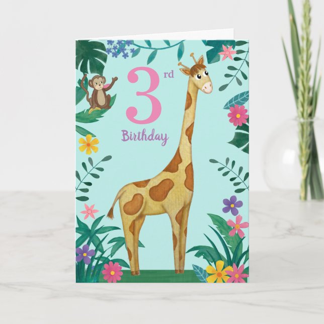 Giraffe And friends 3rd Birthday Card (Front)