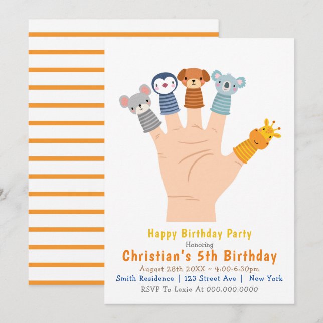 Giraffe and Friends 5th Birthday Invitations (Front/Back)