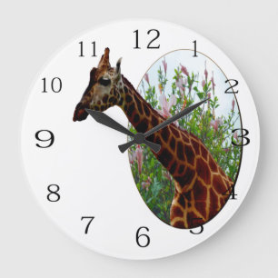 Giraffe And Hibiscus Flowers, Wall Clock