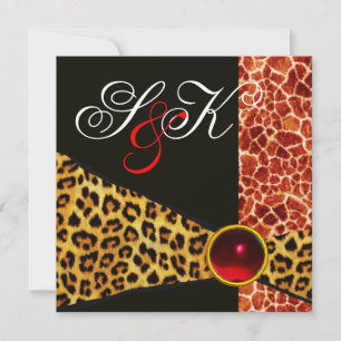 GIRAFFE AND LEOPARD FUR RIBBON RED RUBY GEMSTONE INVITATION