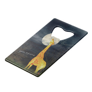 Giraffe and Moon   Custom Bottle Opener Credit Card Bottle Opener