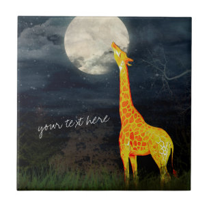 Giraffe and Moon   Custom Ceramic Photo Tile