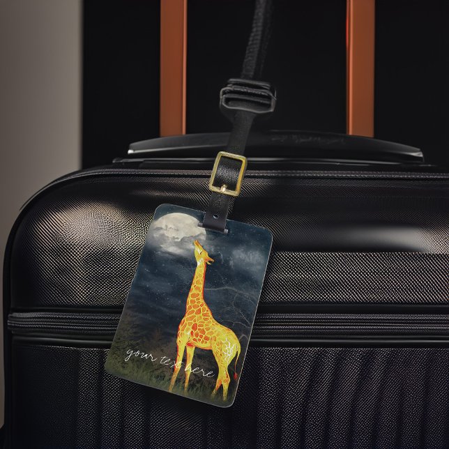 Giraffe and Moon Custom Luggage Tag leather strap (Creator Uploaded)