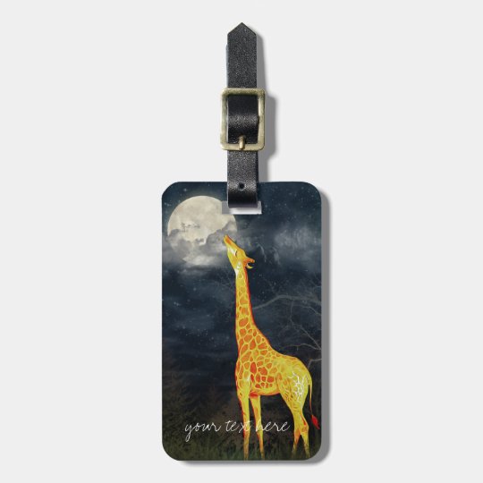 Giraffe and Moon Custom Luggage Tag leather strap