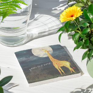Giraffe and Moon   Custom Stone Drink Coaster