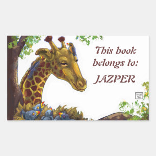 Giraffe and Oxpeckers Bookplate Sticker