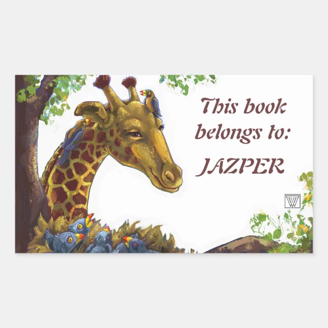 Giraffe and Oxpeckers Bookplate Sticker (Front)