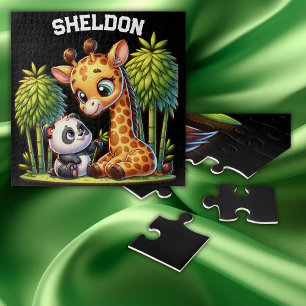 Giraffe and Panda Monogrammed Name   Jigsaw Puzzle