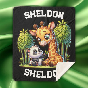 Giraffe and Panda Monogrammed Name   Sherpa Blanket