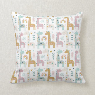 Giraffe and Rainbow Background Throw Pillow