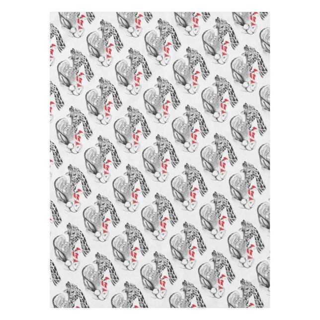 Giraffe and Santa Claus Christmas Tablecloth (Front)