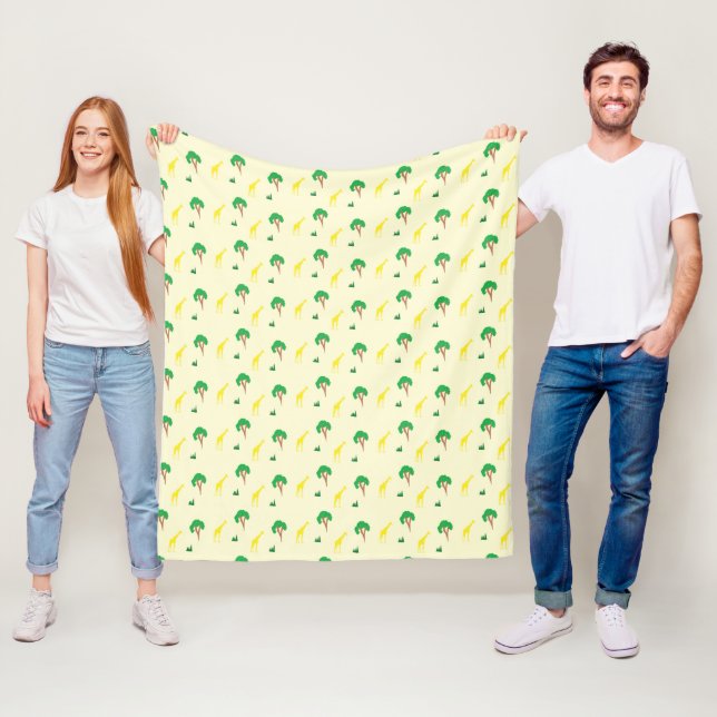 Giraffe and tree pattern fleece blanket (In Situ)