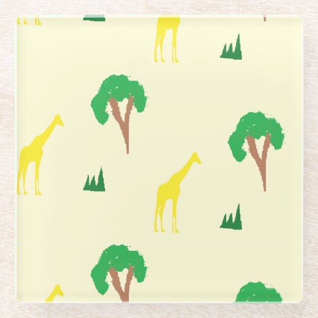 Giraffe and tree pattern glass coaster (Front)