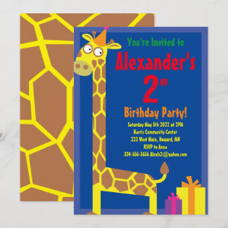 Giraffe Animal Kid's Birthday Party Invitations