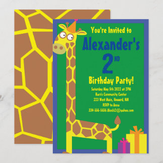 Giraffe Animal Kid's Birthday Party Invitations