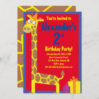 Giraffe Animal Kid's Birthday Party Invitations