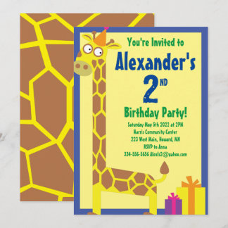 Giraffe Animal Kid's Birthday Party Invitations