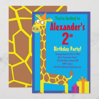 Giraffe Animal Kid's Birthday Party Invitations