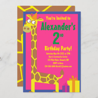 Giraffe Animal Kid's Birthday Party Invitations