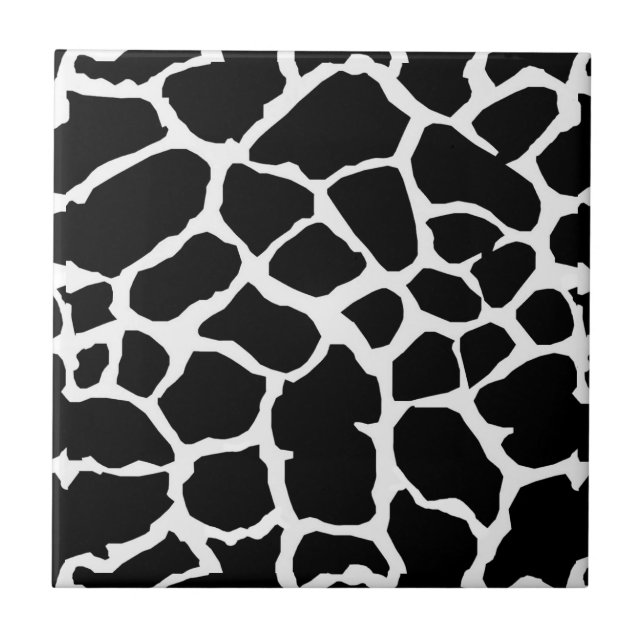 Giraffe Animal Print Black And White Design Tile (Front)