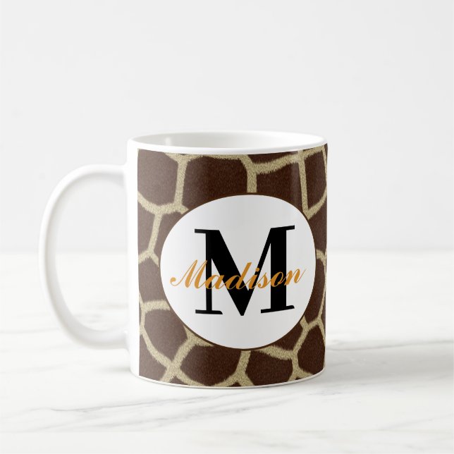 Giraffe Animal Print Personalized Coffee Mug Cup (Left)