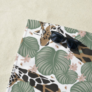 Giraffe Animal Tropical Leaf Jungle Pattern Beach Towel
