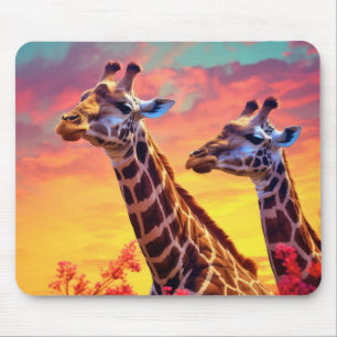 Giraffe Animal Wildlife Wilderness Colourful Print Mouse Pad