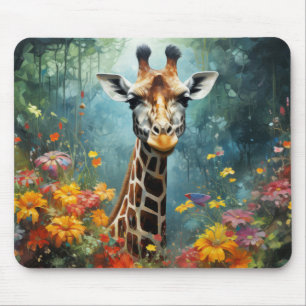 Giraffe Animal Wildlife Wilderness Colourful Print Mouse Pad