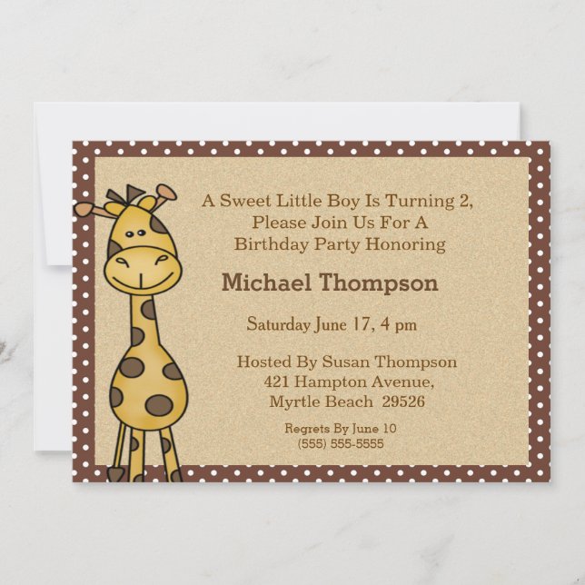 Giraffe Anniversaire Fête Invitation (Devant)