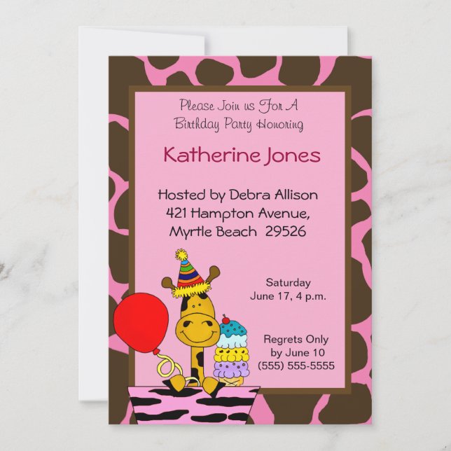 Giraffe Anniversaire Invitations (Devant)