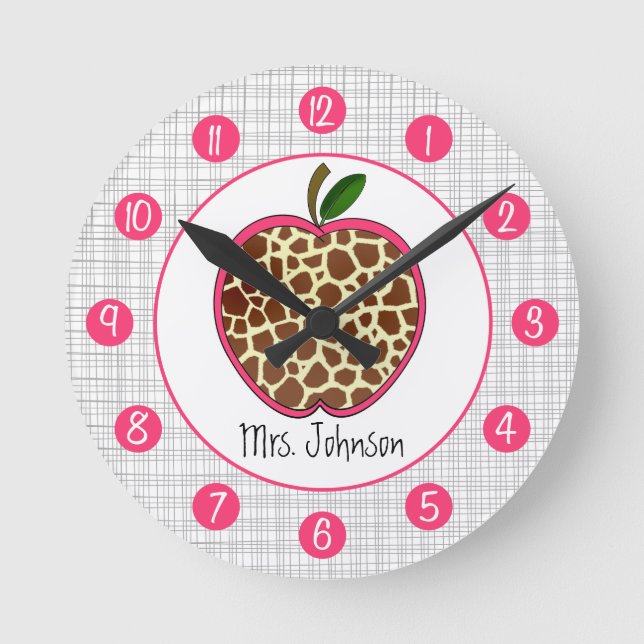 Giraffe Apple Personalized Clock For Teachers (Front)