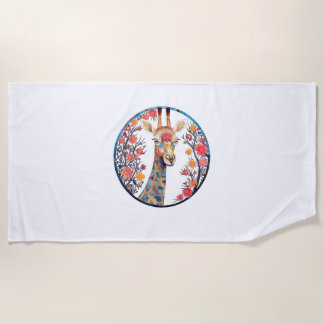 Giraffe Artwork Colourful - Church Blossom Animals Beach Towel