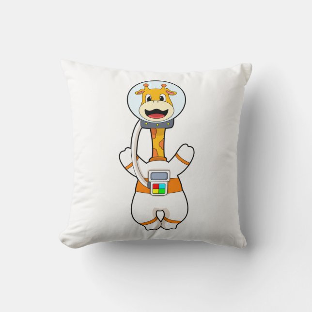Giraffe as Astronaut in Costume Throw Pillow (Front)