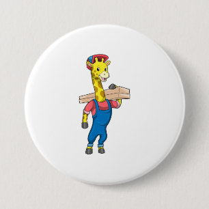 Giraffe as Carpenter with Wood 3 Inch Round Button