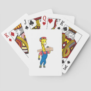 Giraffe as Carpenter with Wood Playing Cards