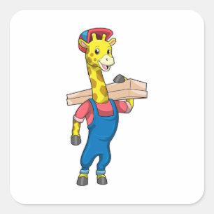 Giraffe as Carpenter with Wood Square Sticker