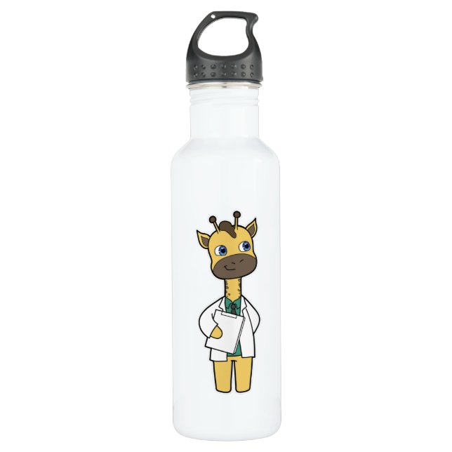 Giraffe as Doctor with Notepad 710 Ml Water Bottle (Front)