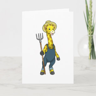 Giraffe as Farmer with Pitchfork Card
