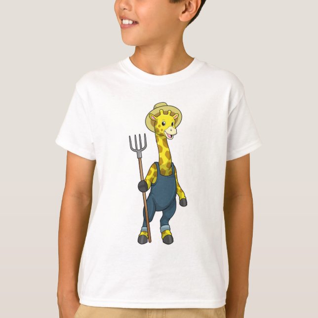 Giraffe as Farmer with Pitchfork T-Shirt (Front)