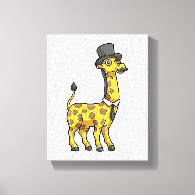 Giraffe as Gentleman with Hat, Tie and Moustache Canvas Print (Front)