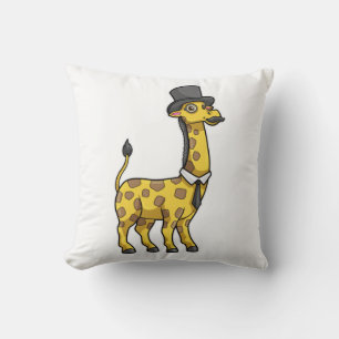Giraffe as Gentleman with Hat, Tie and Moustache Throw Pillow