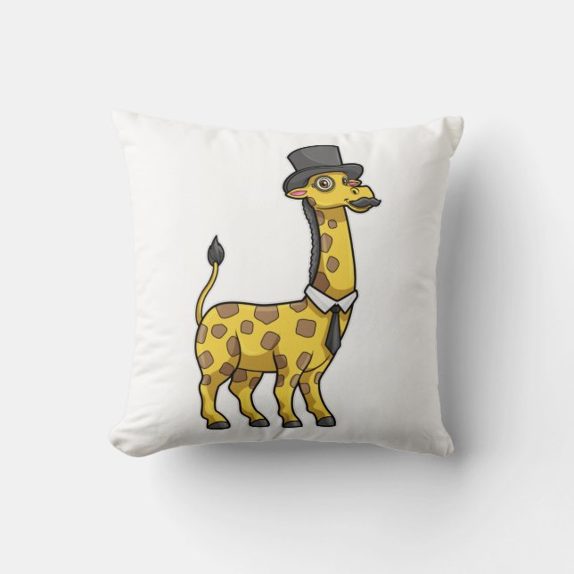 Giraffe as Gentleman with Hat, Tie and Moustache Throw Pillow (Front)