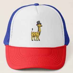 Giraffe as Gentleman with Hat, Tie and Moustache Trucker Hat
