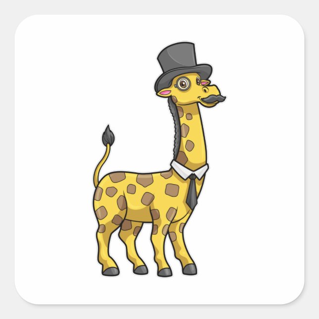 Giraffe as Gentleman with Hat, Tie and Mustache Square Sticker (Front)