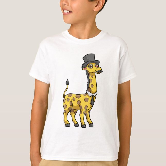 Giraffe as Gentleman with Hat, Tie and Mustache T-Shirt (Front)